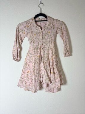 Hust and Claire Pink yellow Floral Button-Front long sleeve Dress age 5.